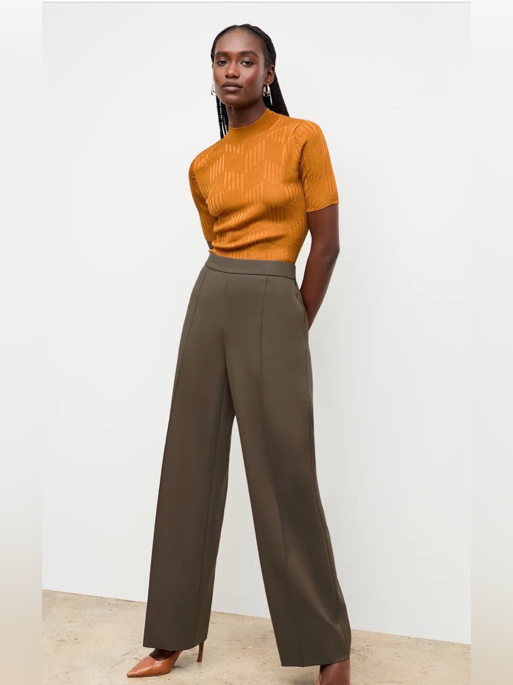 MM.LaFleur Mustard Short-Sleeve Knit Top